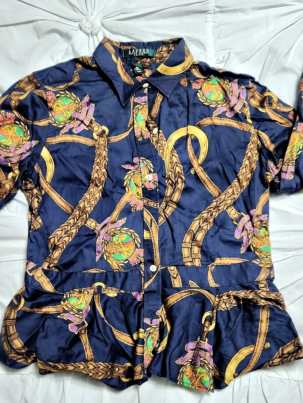 Lauren Ralph Lauren Paisley Button Down in Blue & Gold Small Like New